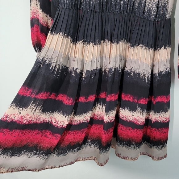 Parker Multi Tie-Dye 100% Silk Knee Length Dress Sz S Drawstring Long Sleeve - Picture 6 of 12